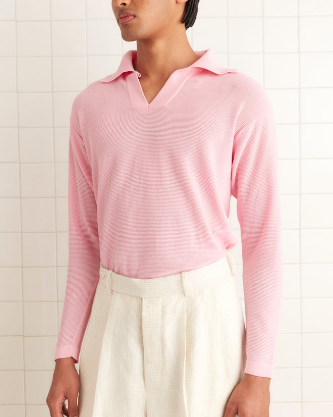 Boxy Long Sleeve Polo - Pink SWEATERS BODE New York