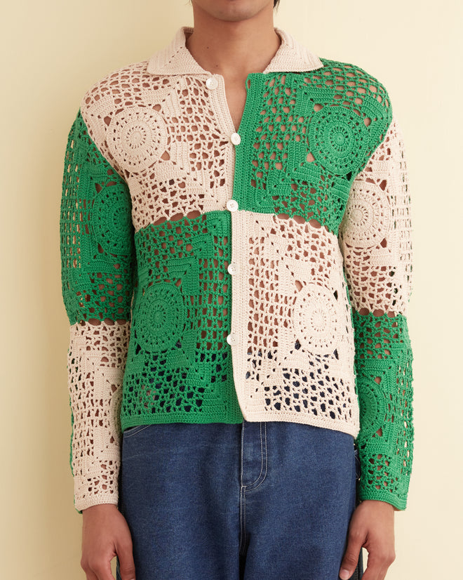 Duotone Crochet Overshirt - Green KNITWEAR BODE New York