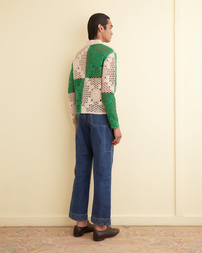 Duotone Crochet Overshirt - Green KNITWEAR BODE New York