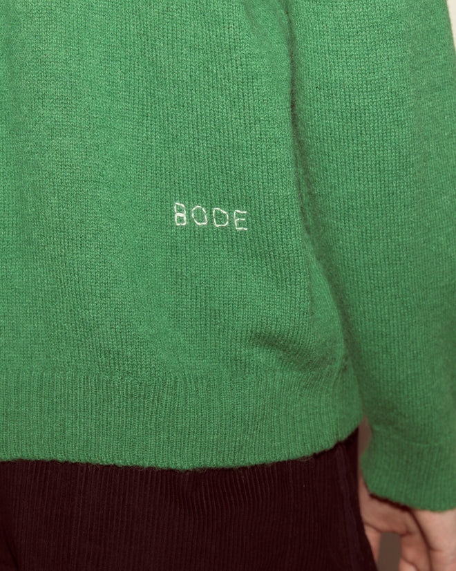 Close-up of the Orchard Cardigan - Kelly Green, featuring 