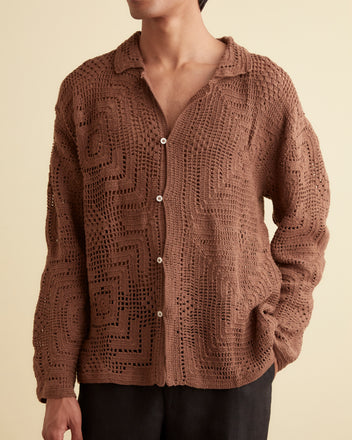 Overdye Crochet Shirt - Brown KNITWEAR BODE New York