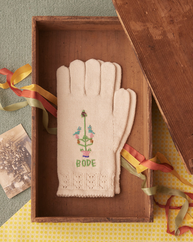 The Pointelle Gloves - Cream, showcasing 