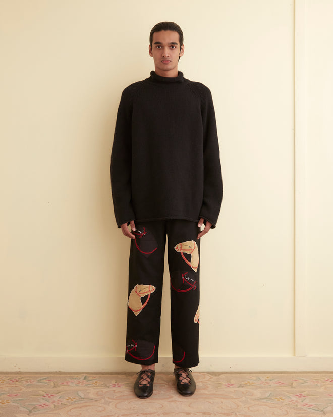 Pony Appliqué Trousers - Black