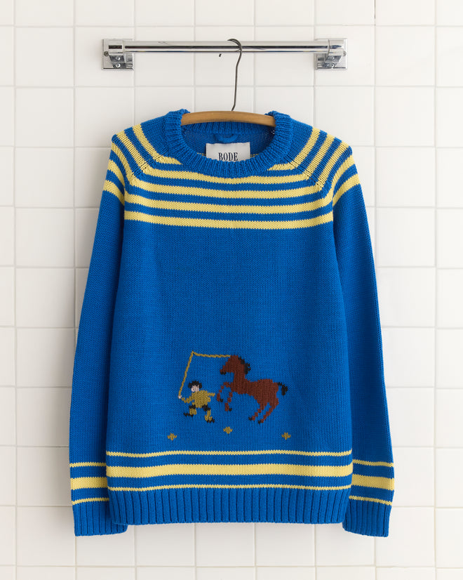 Pony Lasso Sweater - Blue Multi KNITWEAR BODE New York