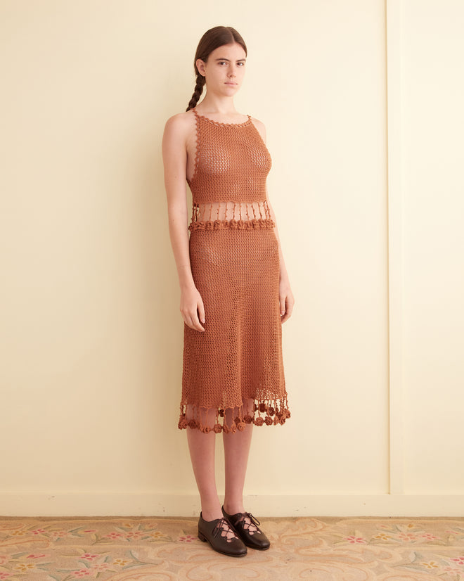 Posy Crochet Dress - Brown WOMENS KNIT TOPS BODE New York