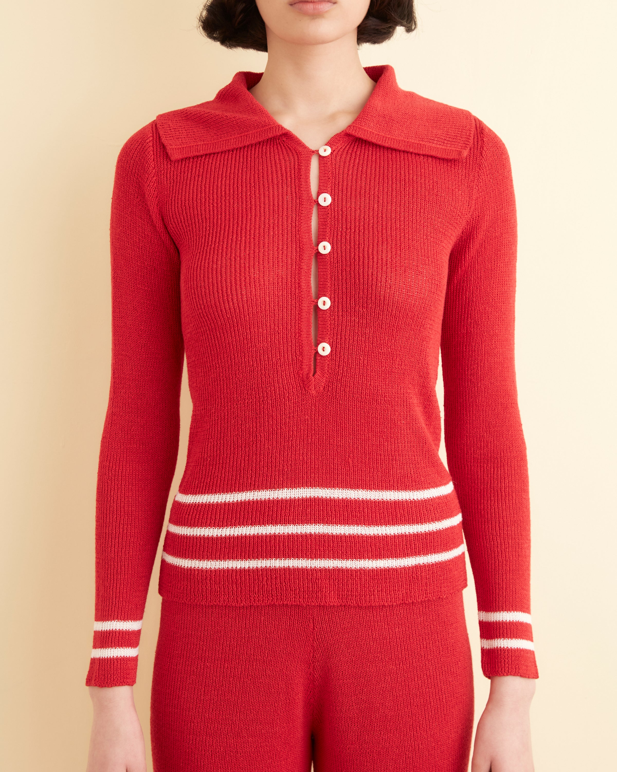 BODE ニット ポロ Quincy Stripe Polo - Red – BODE