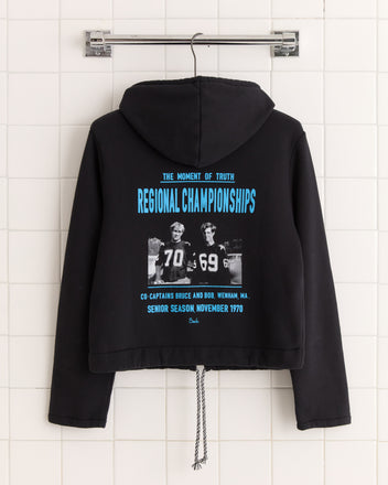 Regionals Hoodie - Black shown on hanger with vintage football graphic and blue regional championships text on back.