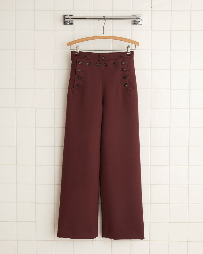 Riding Twill Sailor Trousers - Burgundy WOMENS TROUSERS BODE New York