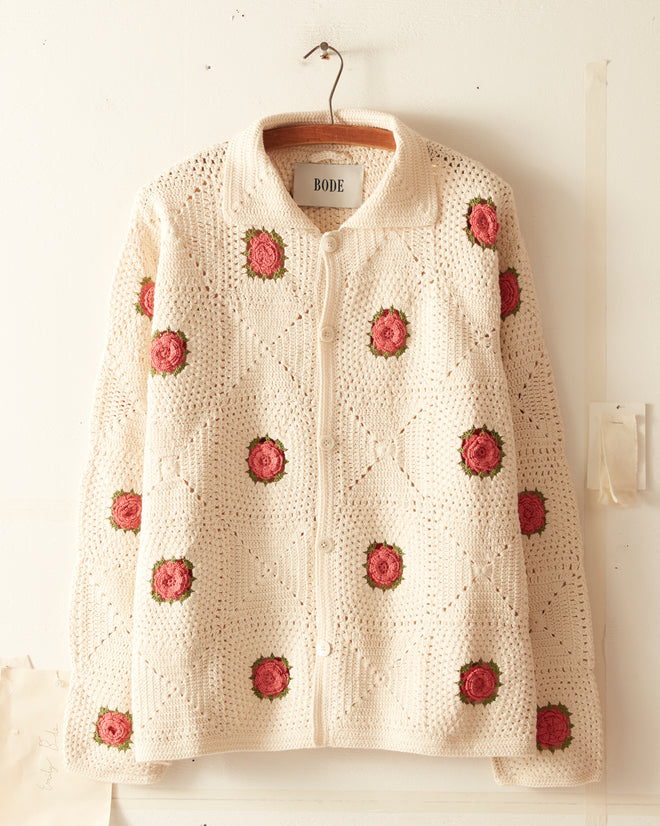 Rosette Crochet Long Sleeve Shirt