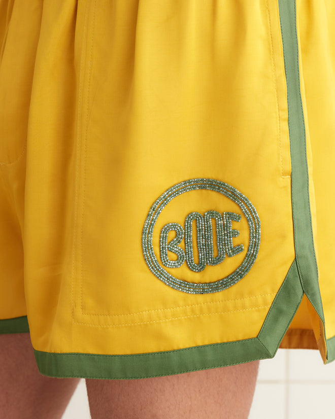 Satin Gym Shorts - Yellow MENS SHORTS BODE New York