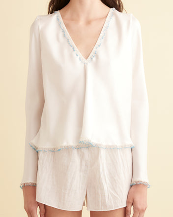 Sea Pebble White Top - S OOAK TOP BODE New York