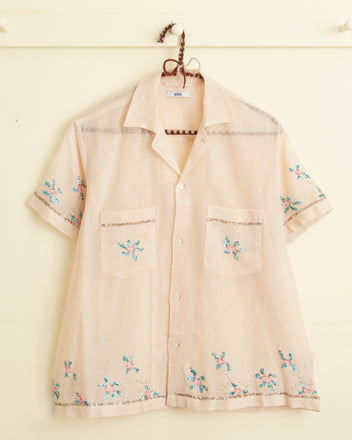 Sequined Floral Net Short Sleeve Shirt