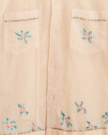 Sequined Floral Net Short Sleeve Shirt SHIRT BODE New York