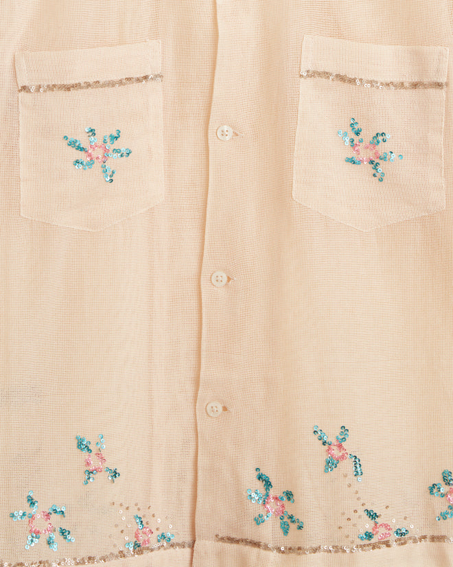 Sequined Floral Net Short Sleeve Shirt