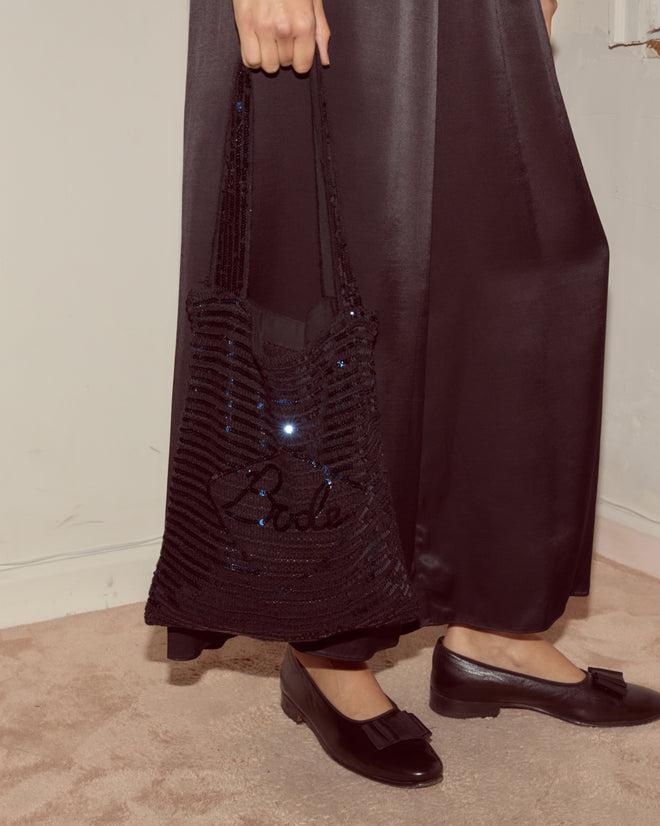 Black sequined knit tote with 