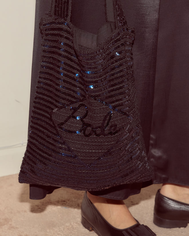 Black sequined knit tote with 