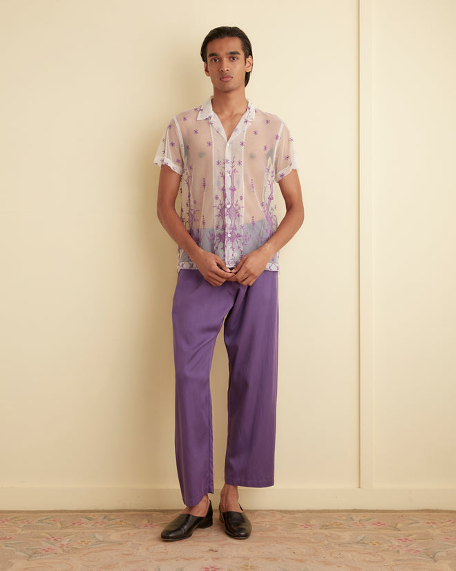 Sheer Lavandula Short Sleeve Shirt L / White