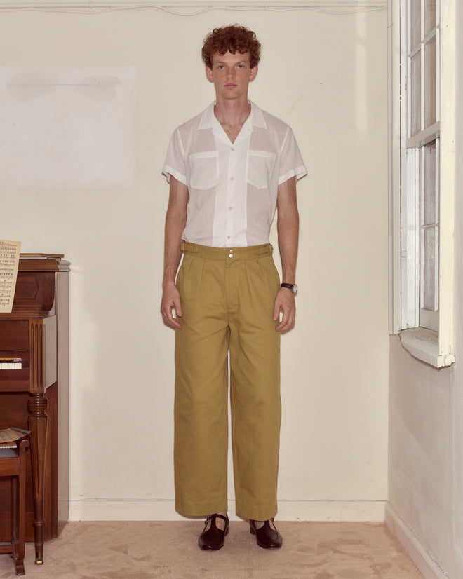 Wide Leg Snap Trousers - Ochre