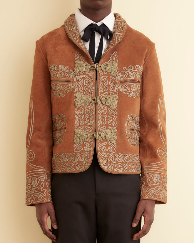 Suede Shawl Couching Jacket OUTERWEAR BODE New York