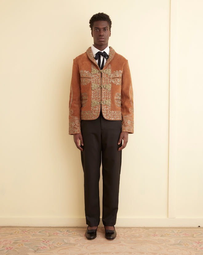 Suede Shawl Couching Jacket OUTERWEAR BODE New York