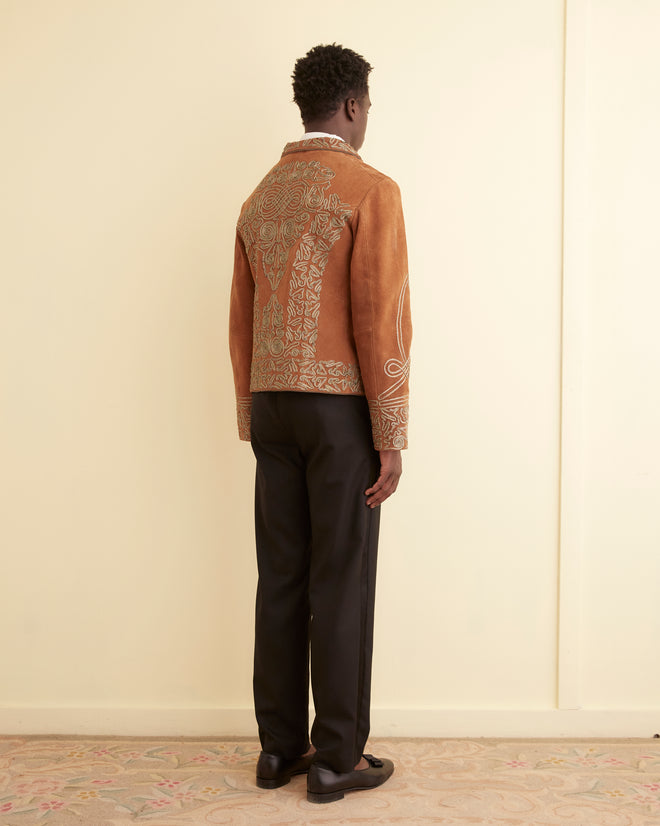 Suede Shawl Couching Jacket OUTERWEAR BODE New York