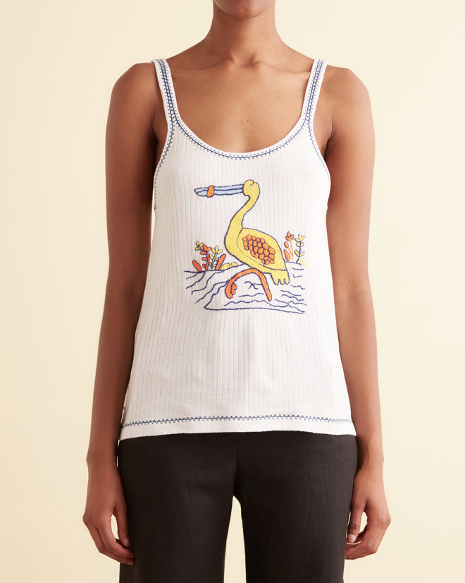 Embroidered Heron Tank WOMENS CUT AND SEW BODE New York