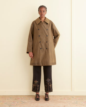 Waxed Swing Peacoat - Brown