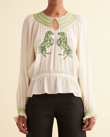 Rearing Stallion Smocked Top WOMENS TOPS BODE New York