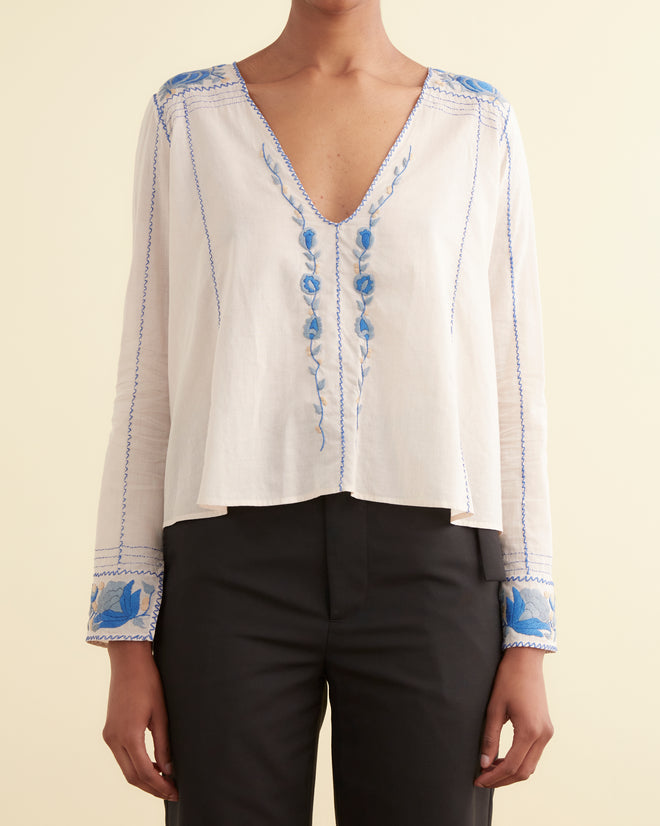 Embroidered Cornflower Top WOMENS TOPS BODE New York