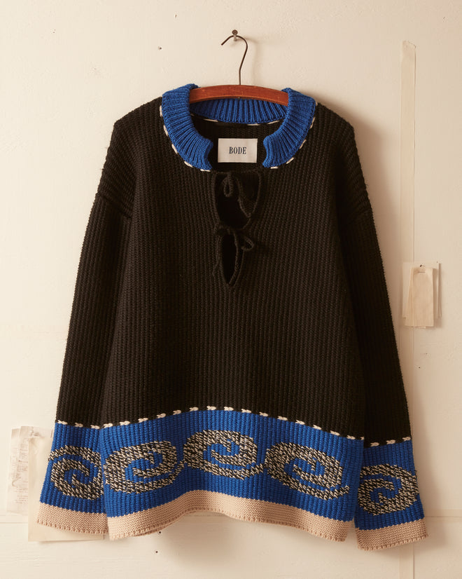 Cape Cod Cross Stitch Pullover - Black KNITWEAR BODE New York