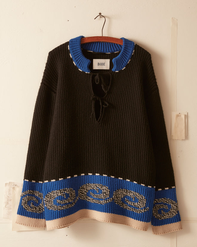 Cape Cod Cross Stitch Pullover - Black