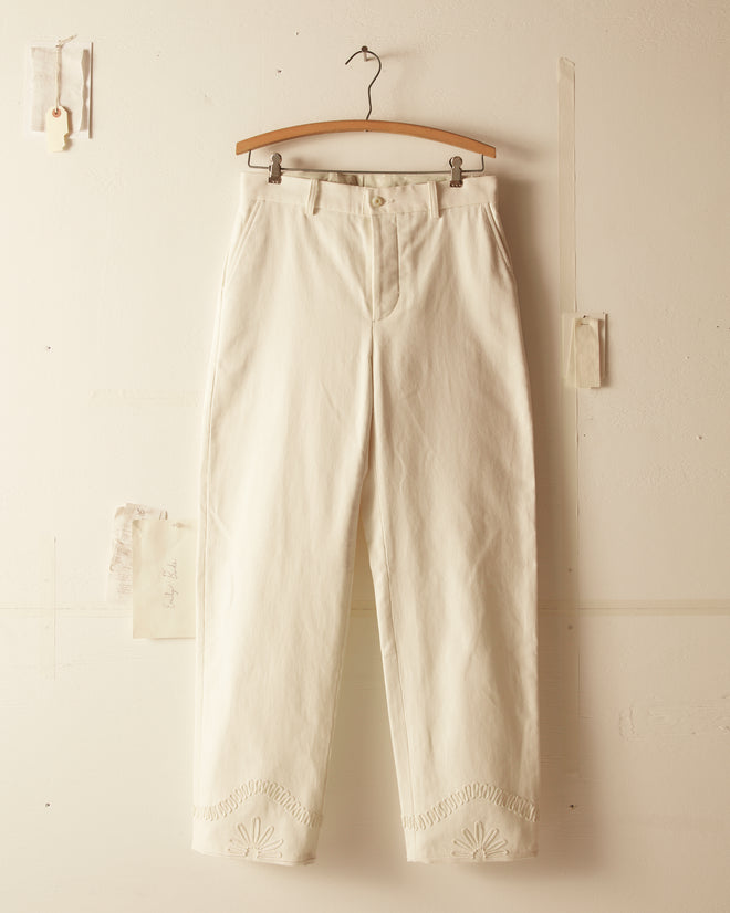 Floral Cording Trousers - White