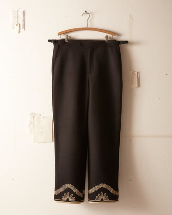 Floral Cording Trousers - Black and Cream