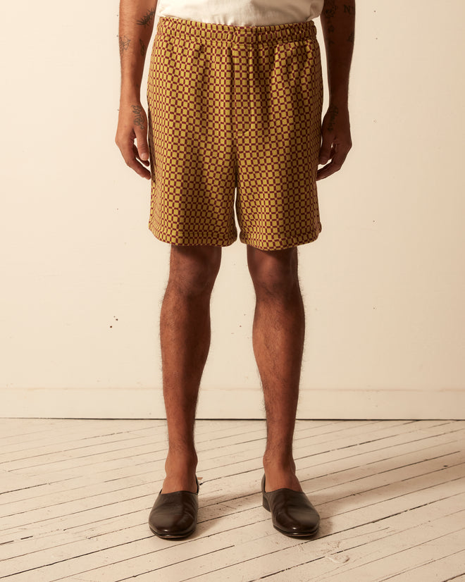 Checker Jacquard Rugby Short - Green and Maroon SHORTS BODE New York