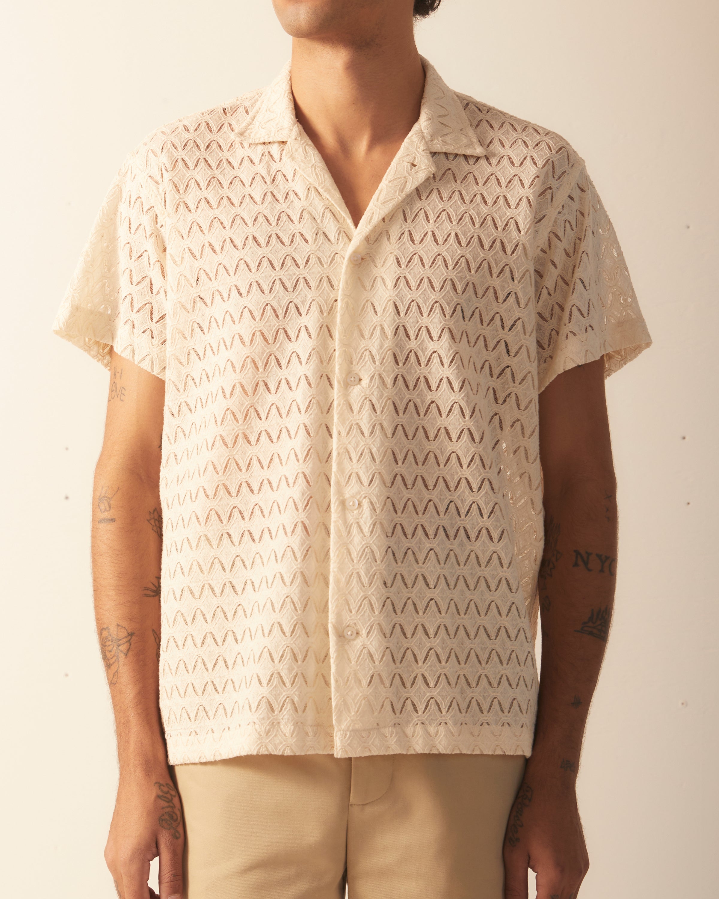 トップス BODE Vintage Lace Shirt L/XL Lattice Lace Short Sleeve Shirt – BODE