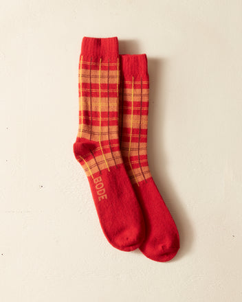 County Plaid Socks - Red Multi