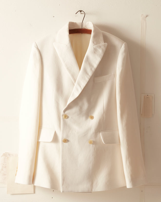 Linen Double-Breasted Suit Jacket - Ivory