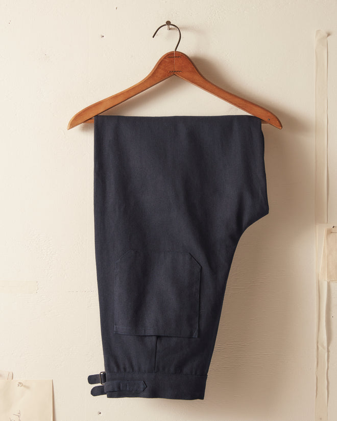 Wide Leg Snap Trousers - Navy