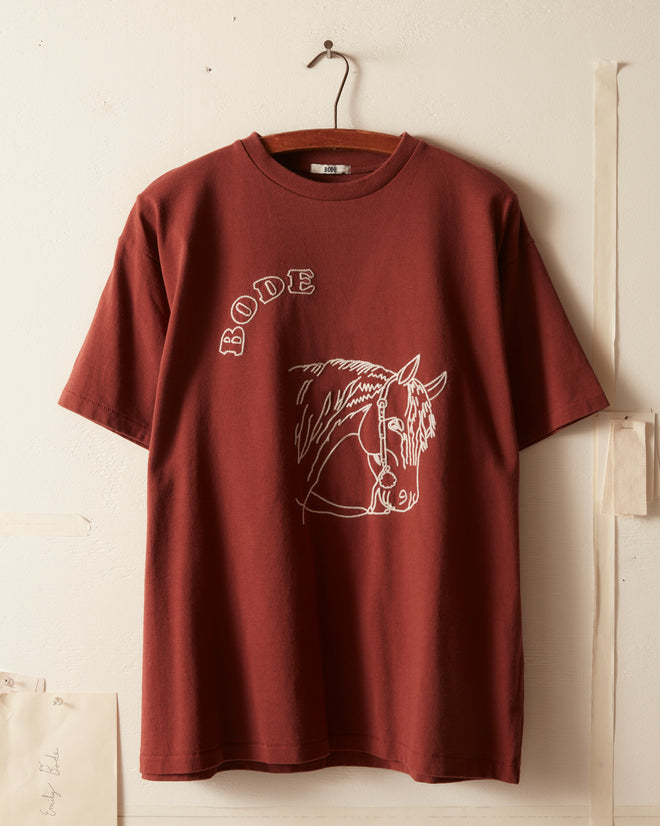 Embroidered Pony Tee - Brown