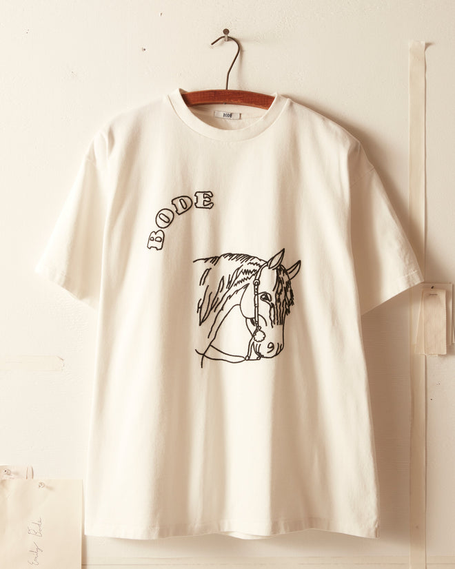 Embroidered Pony Tee - Cream