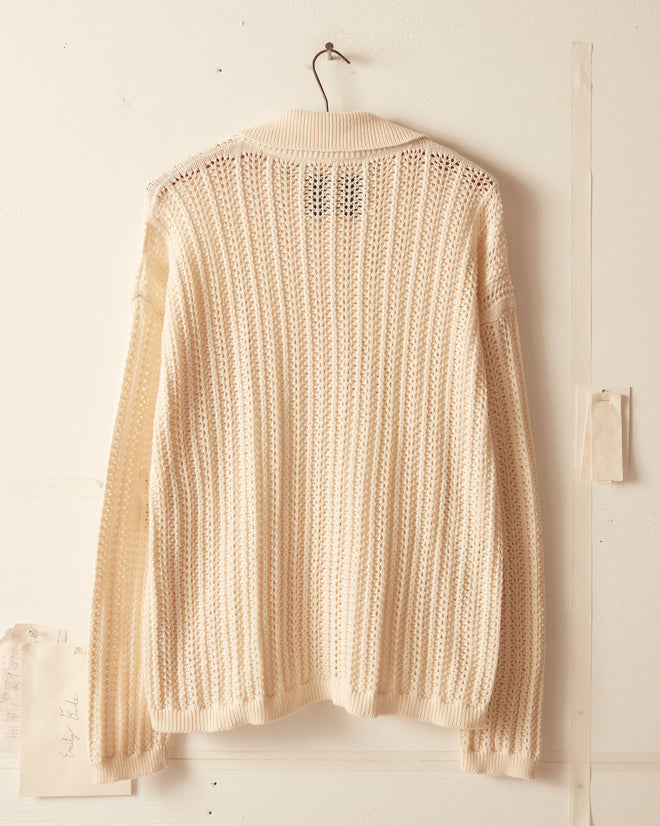 Pointelle Polo Long Sleeve - Cream KNITWEAR BODE New York