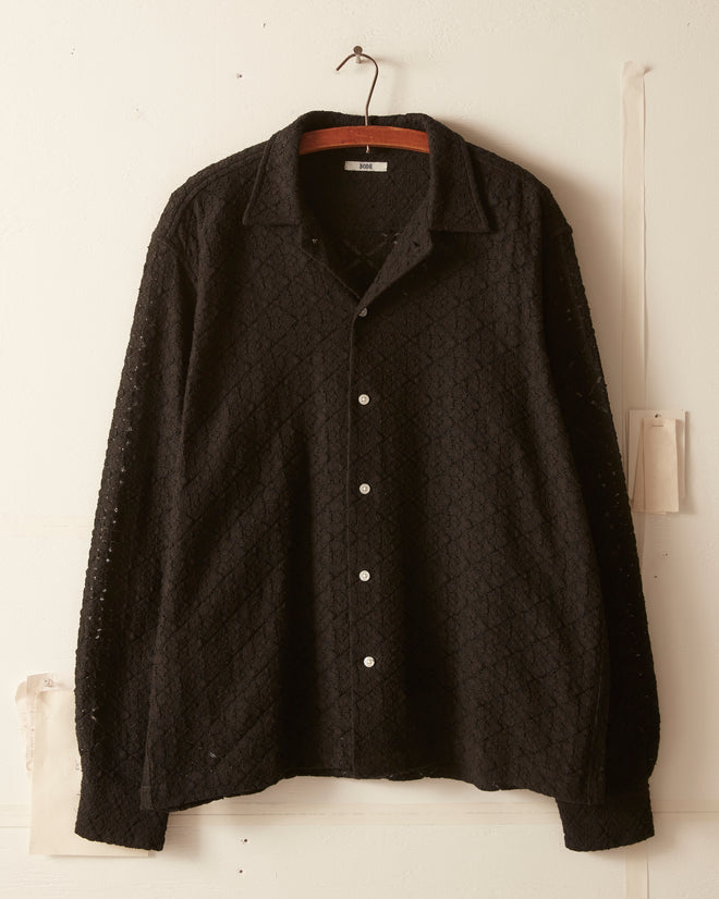 Tile Lace Long Sleeve Shirt - Black