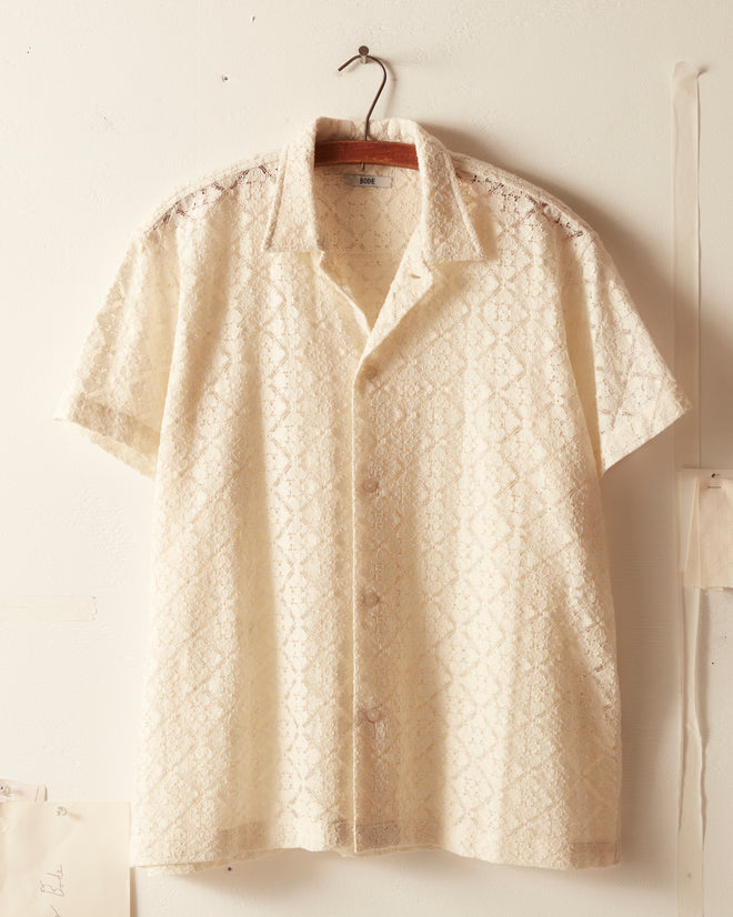 Tile Lace Short Sleeve Shirt - Ecru SHIRT BODE New York