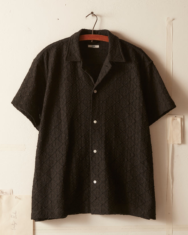 Tile Lace Short Sleeve Shirt - Black